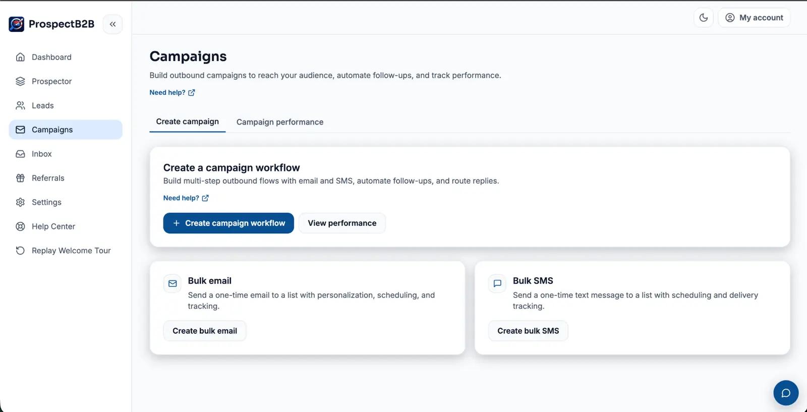 ProspectB2B email and SMS automation workflow for B2B prospecting