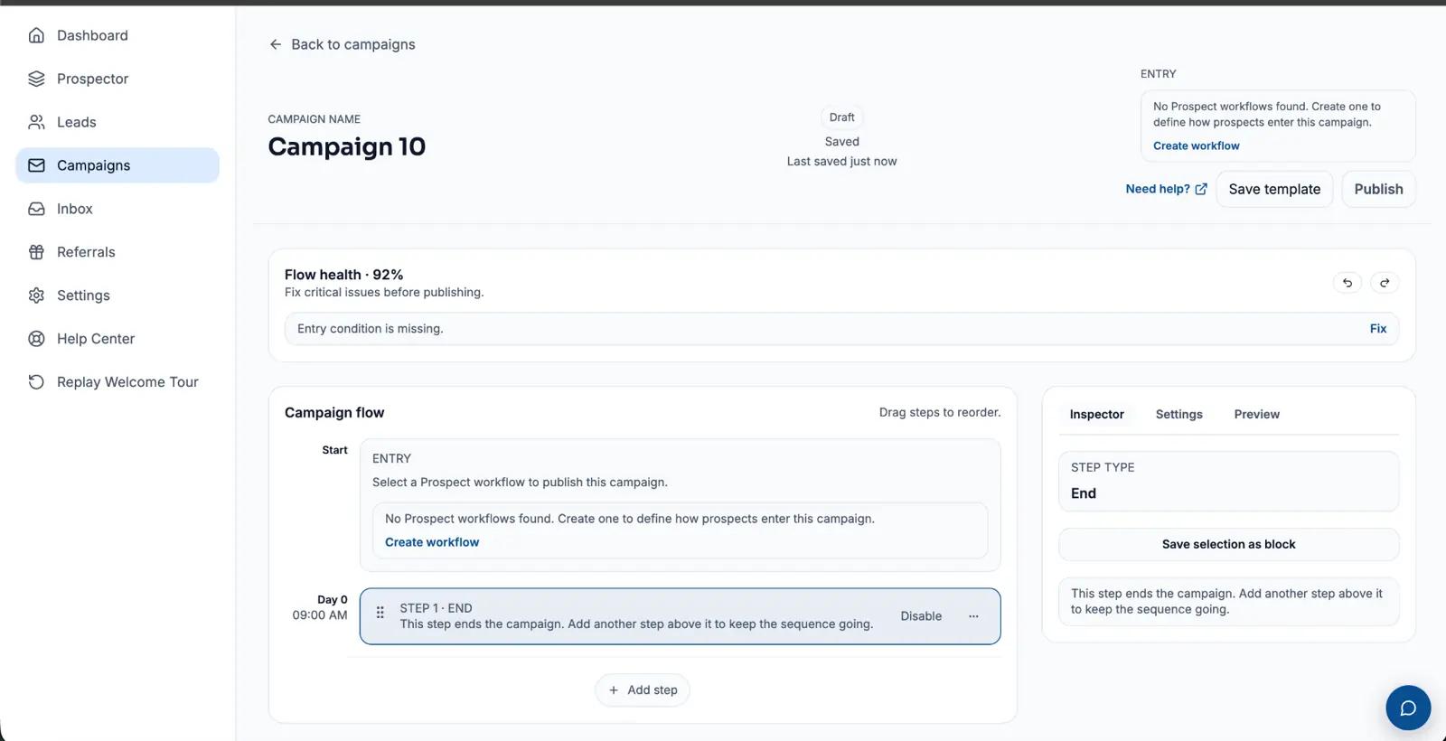 ProspectB2B CRM prospection campaign pipeline showing outbound lead stages